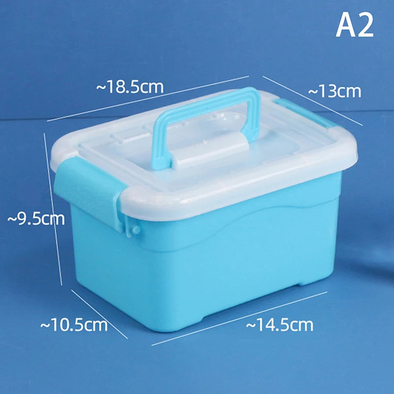 boîtes rangement transparentes bleues roses violettes poignées détachables moderne pratique enfants fournitures scolaires