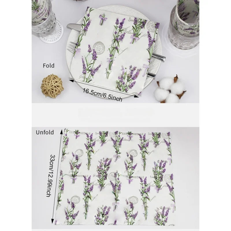 serviettes jetables lavande vintage blanc violet motifs fleurs textes provence