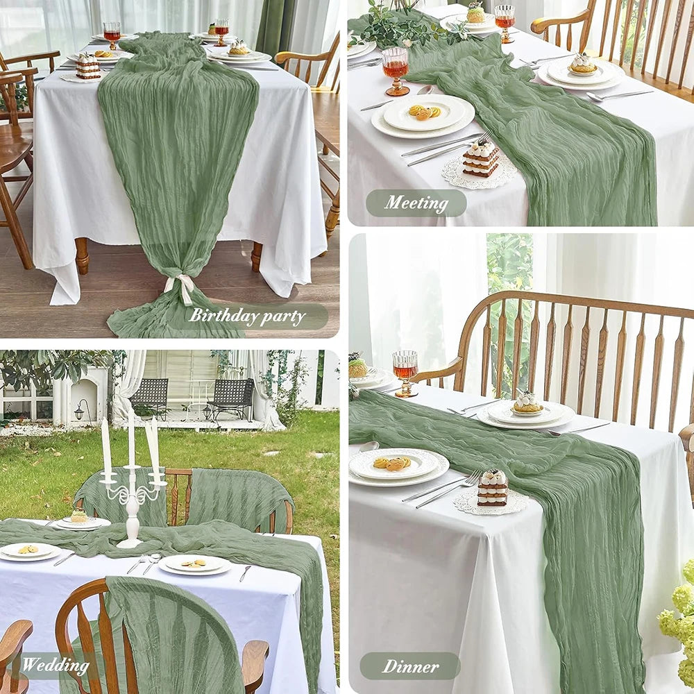 ruban table crêpe plissé vert olive bleu clair rose pâle boho élégant décoration mariage