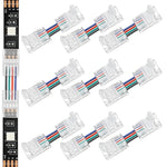 connecteurs led transparents broches dorées clips modernes 24v basse tension câbles colorés rouge vert