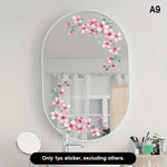 miroir adhésif moderne fleurs feuilles verte doré noir floral amovible chambre salle bain