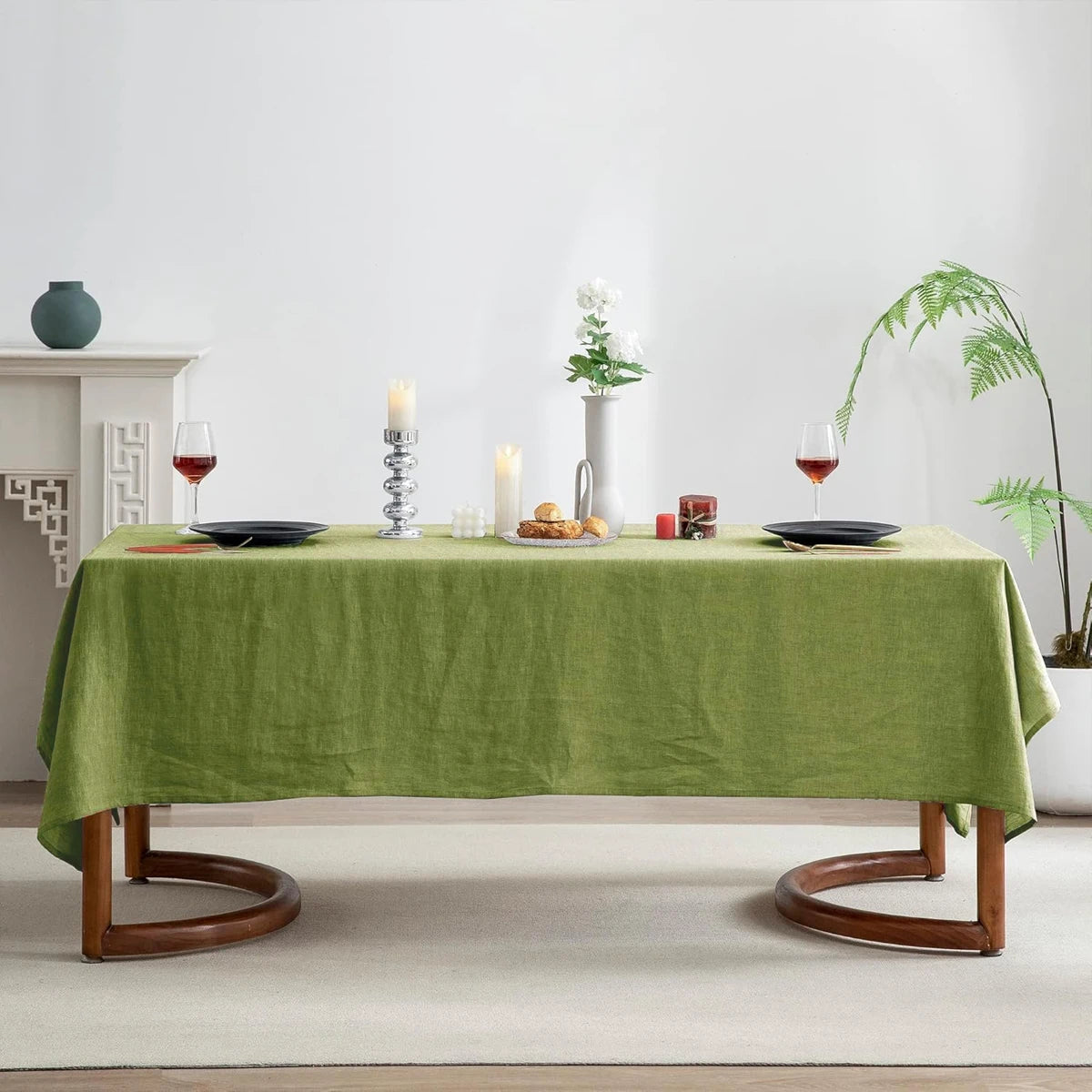 nappe table vert uni polyester moderne imperméable extérieur mariage fête 140x180cm