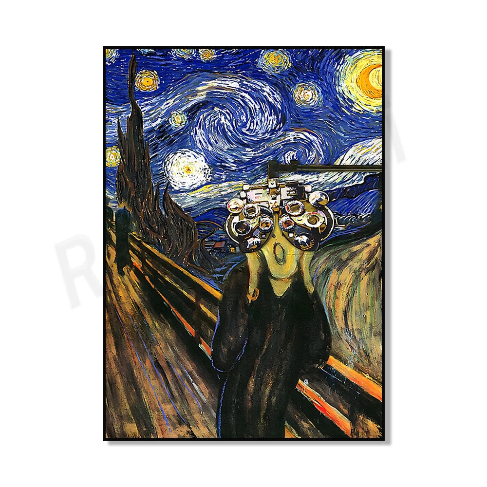 La toile intitulée "Le Cri" de l'artiste norvégien Edvard Munch représente une figure humaine déformée sous un ciel nocturne aux étoiles brillantes, reflétant la profonde angoisse et la détresse psychologique.
