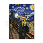 La toile intitulée "Le Cri" de l'artiste norvégien Edvard Munch représente une figure humaine déformée sous un ciel nocturne aux étoiles brillantes, reflétant la profonde angoisse et la détresse psychologique.