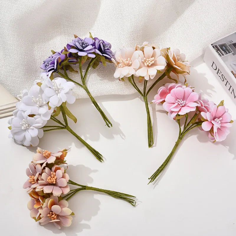 bouquet fleurs artificielles violet rose anniversaire mariage décoration intérieure scrapbooking boîte cadeau minimaliste