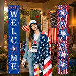 bannière décorative étoiles américaines welcome bleu blanc rouge fête anniversaire clips polyester 180cm