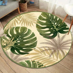 tapis rond moderne vert beige gris motifs feuilles tropicales geometriques salon chambreextérieur sdb 80x80cm