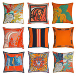 coussin decoratif velours orange motif cheval moderne bord doré 45x45cm sofa decoration