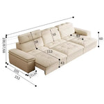 canapé d'angle moderne beige clair coussins doux bois chêne meuble salon minimaliste