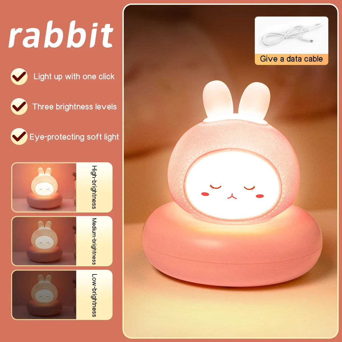 veilleuse animale cartoon mignonne tactile rose jaune blanc oreilles face chambre bébé