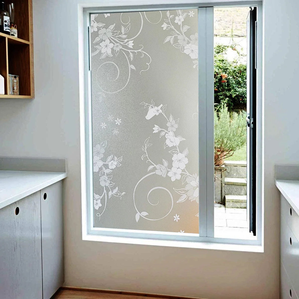 Film fenêtre décoratif floral adhésif moderne gris translucide motifs végétauxOpaque Blanc Feuilles