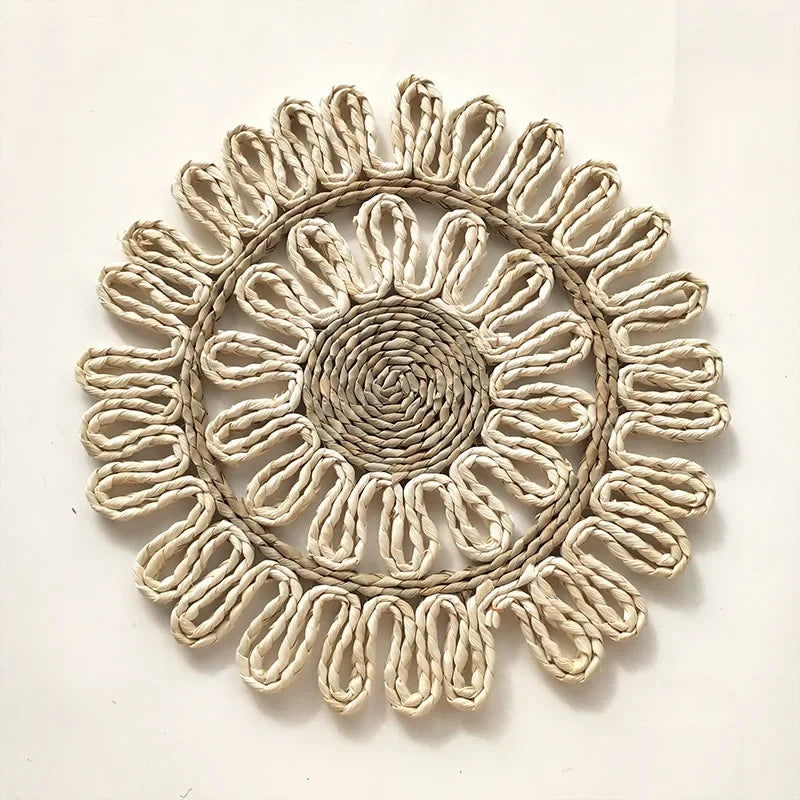 tapis table tressé spirale concentrique beige rustique opaque restaurant artisanal
