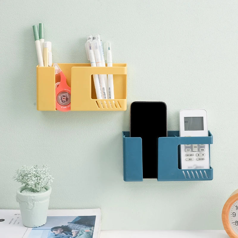 porte accessoires mural jaune rouge bleu moderne adhésif rangement télécommande clés brosse dents miroir