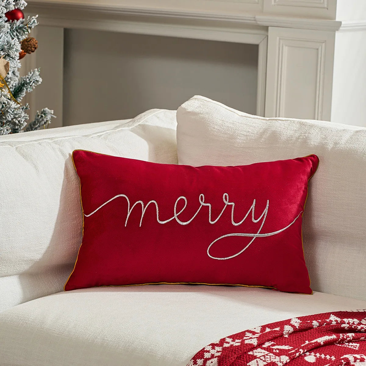 housse coussin brodée lettres noël velours polyester 30x50cm festive decoration voiture