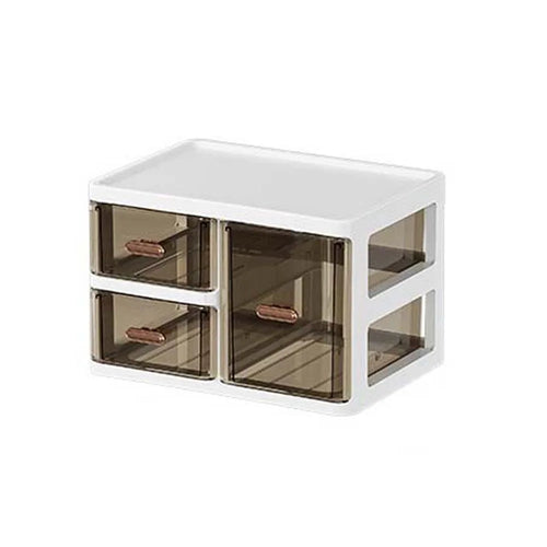 boîtes rangement tiroirs transparentes blanc marron clair moderne minimaliste poignées dorées compartments.storage