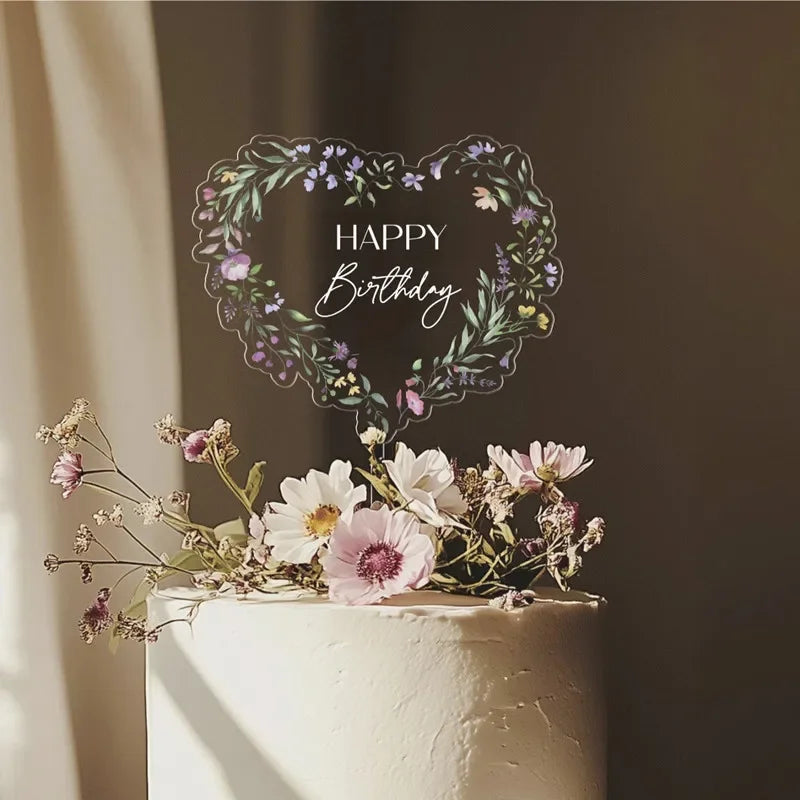 feuilles fleurs transparentes décoration gâteau mariage anniversaire happy birthday mr mrs tringle modernes
