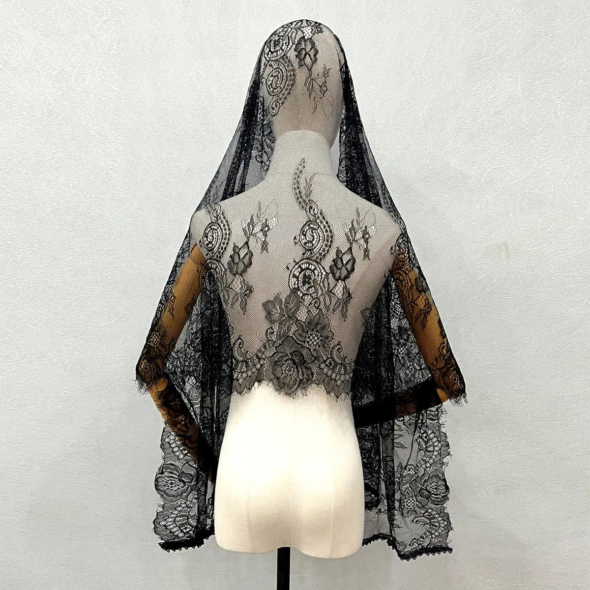 voile mariée noir broderie florale classique soie translucide femme adulte single layer dentelle bordée