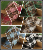 ruban carreaux polyestère noir blanc marron vert rose bleu clair tissé rustique double face