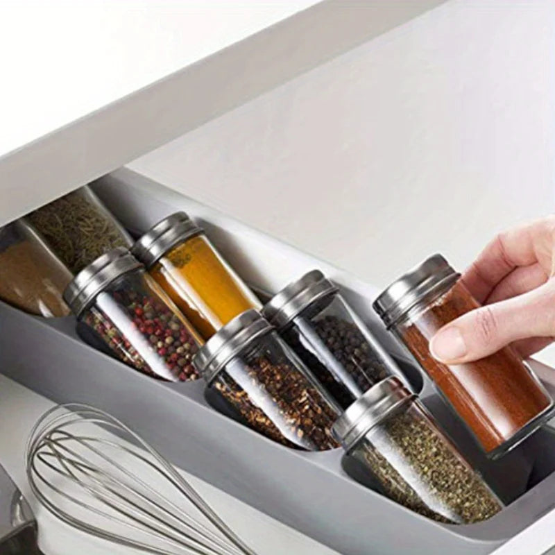 organisateur rangement pots épices bocaux condiments cuisine moderne adhésif gris transparent