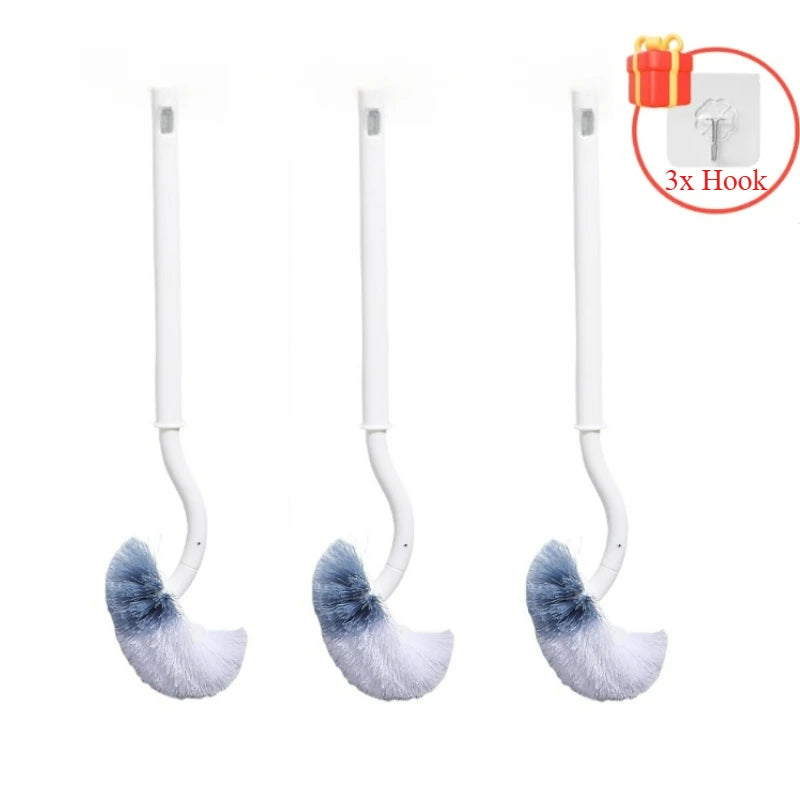 brosse wc souple forme long manche 360 blanc gris moderne sans coin mort respectueux