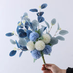 bouquet fleurs artificielles hortensia moderne décoration intérieure mariage bleu blanc vert