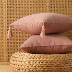 coussin carré rustique polyester brodé lin beige clair lavable amovible 45x45cm glands