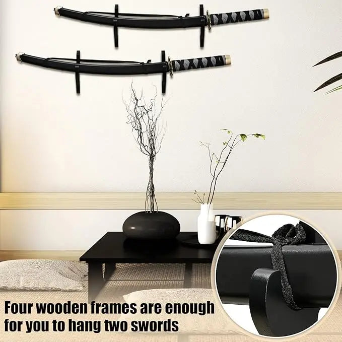 support mural japonais épées katana noir doré rayures motifs traditionnels vis decoration mur interieur