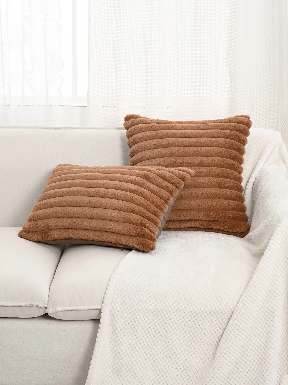 taies d'oreiller décoratives moderne rayées 30x50cm 45x45cm polyester beige clair coussins maison simple fixations