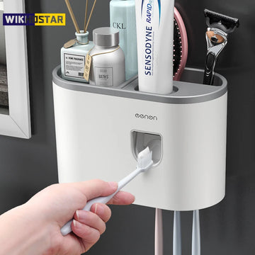 porte brosses dents mural blanc gris adhésif moderne minimaliste rangement salle bain dentifrice parfum