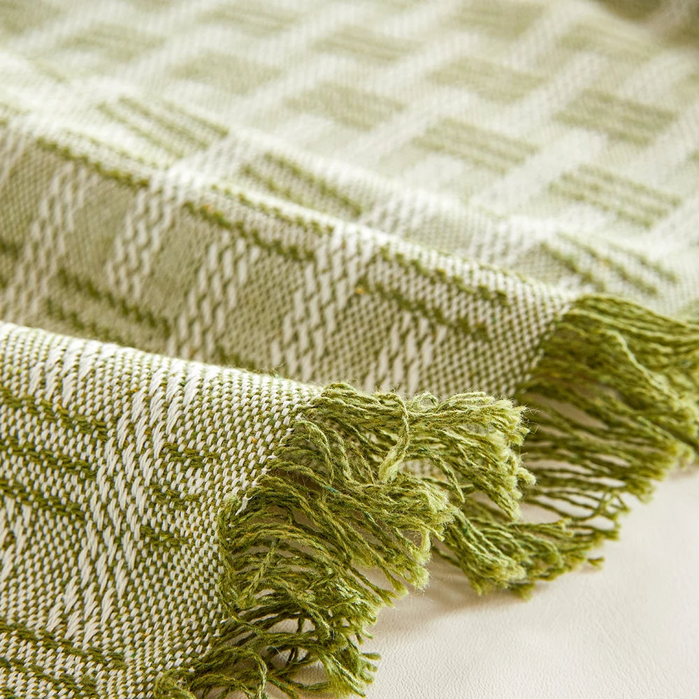 couverture géométrique moderne vert clair blanc polyester coton usage intérieur extérieur multisaison pique nique