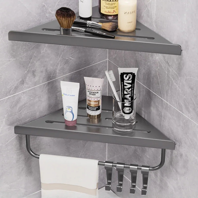 étagère murale triangulaire moderne acier inoxydable gris blanc cosmétiques toilett