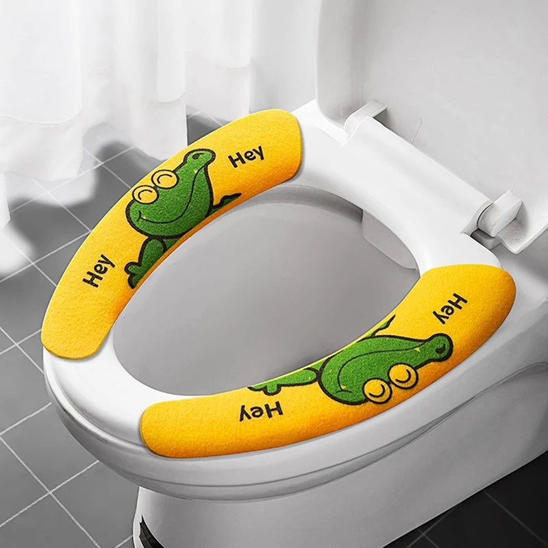 couvre siège toilette adhésif dessins animaux gris bleu orange jaune doux confortable tapis collant