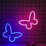 néons lumineux papillon cœur rose bleu violet blanc moderne décoration anniversaire noël mariage chambre