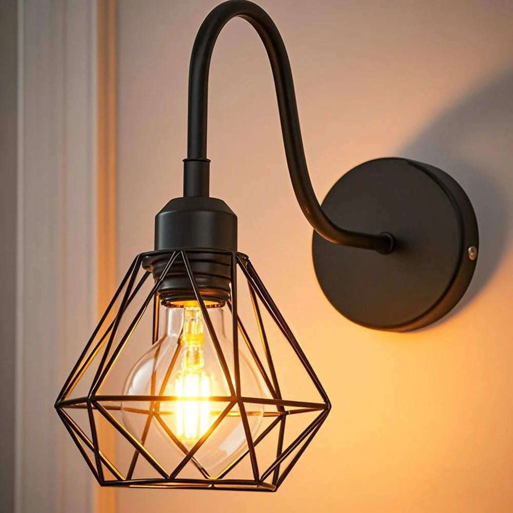 lampe murale industrielle noir grille géométrique fixée mur filaire 90 260V flux lumineux faible