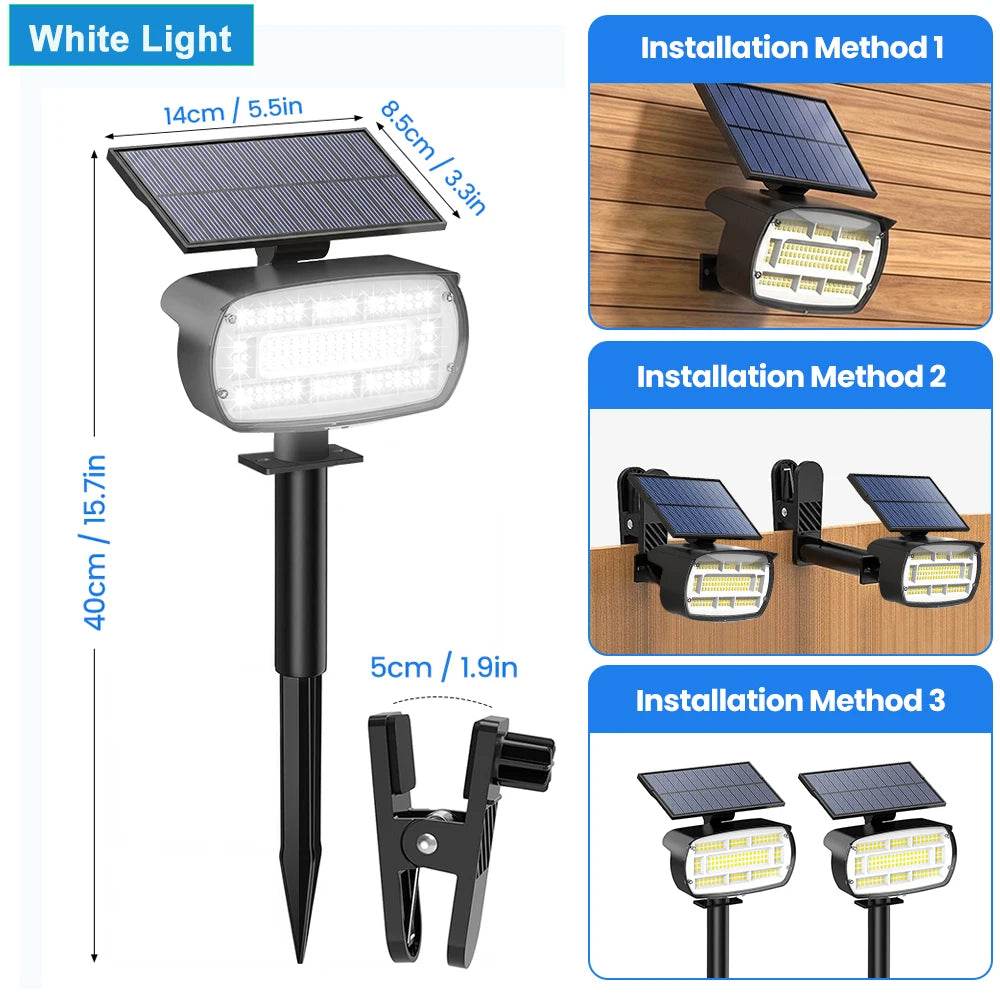 projecteur solaire led clippon 136led 48led ip65 moderne extérieur jardin clôture campingurgence