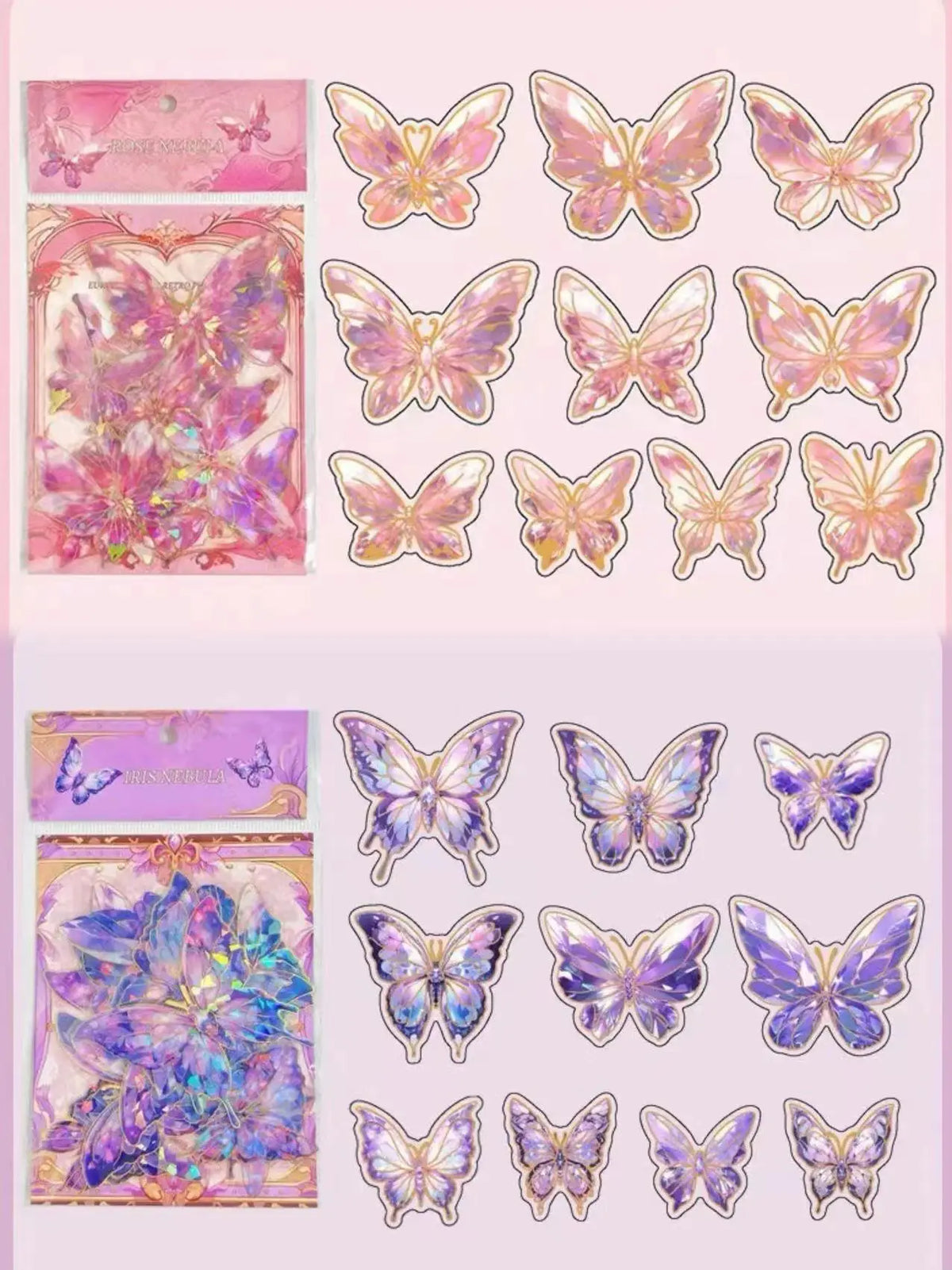 papillons décoratifs transparents rose bleu vert clips élégants bricolage auto collants artisanal