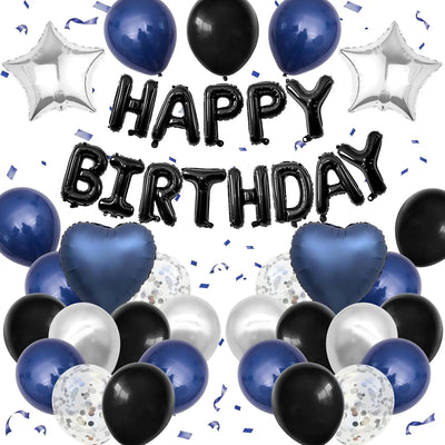Kit décoration anniversaire homme bleu marine et noir 43 pièces