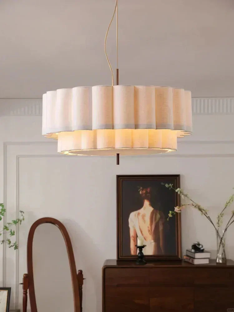 Suspension lumineuse moderne abat jour plissé blanc cassé lampes suspendues éclairage salon LED