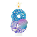 bougies numéraires paillettes sous marine coquillages décoratives anniversaire bleu violet blanc doré