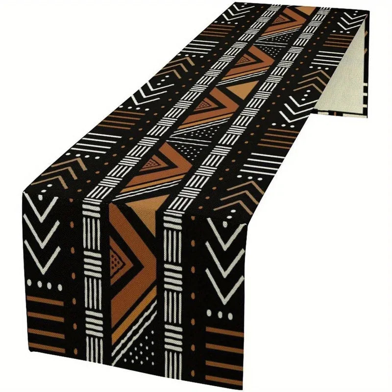 table runner géométrique tribal moderne noir marron blanc ethnique polyester 274cm 183cm 91cm 33cm