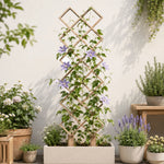 treillis bois moderne géométrique carrés imbriqués opaque beige clair pot fleurs jardin fixe