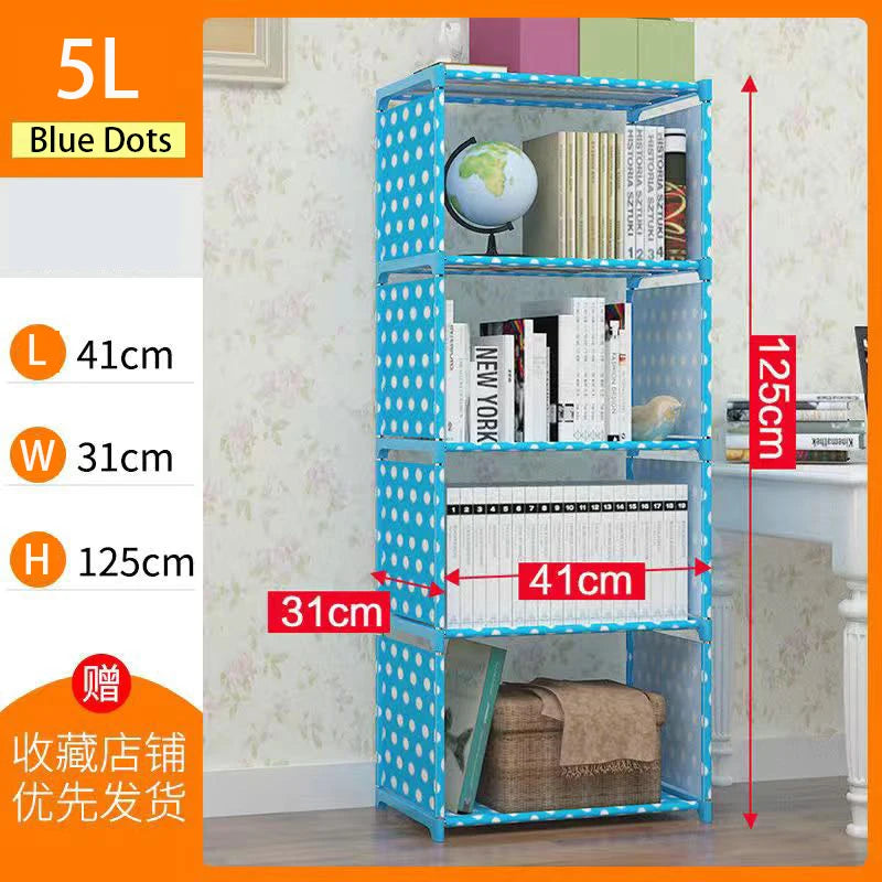 étagère moderne minimaliste niveaux pois rose tissu livres rangement salon