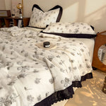 couverture d'été coton froissé motif papillons beige noir vintage lit 150x200cm machine laver