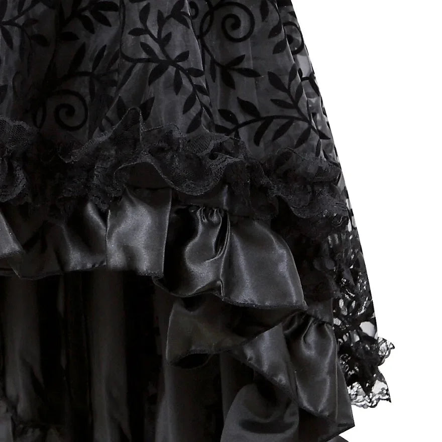 jupe dentelle fleur vintage romantique noir marron vert polyester asymétrique genoux