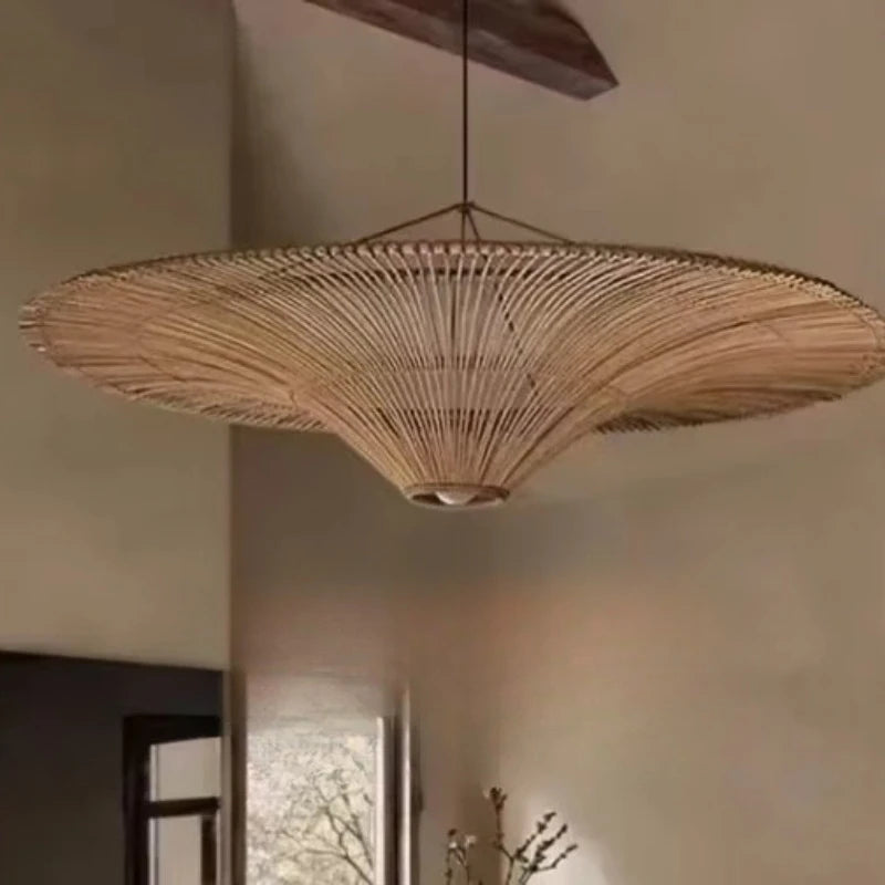 suspension rotin tressée moderne naturelle salon restaurant chambre principal
