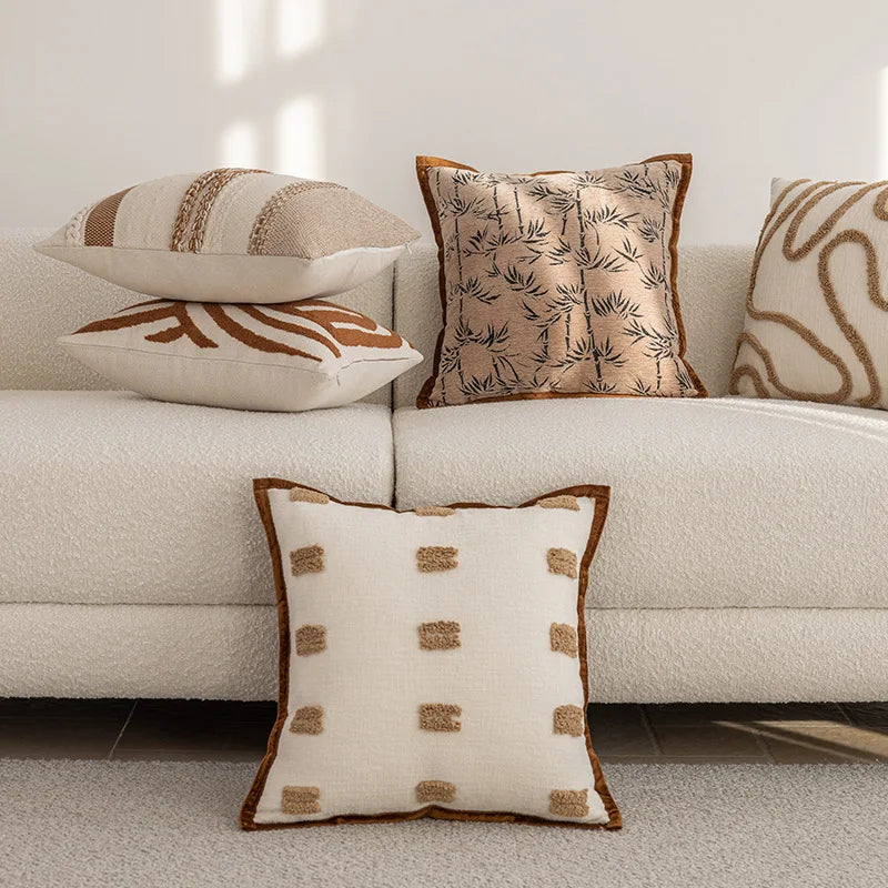 housse coussin polyester géométrique moderne marron blanc décoration canapé voiture