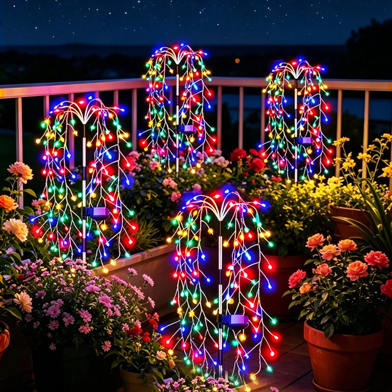 guirlande solaire extérieure cascade lumières LED rouge bleu vert jaune blanc festif
