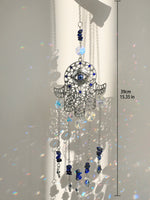 décoration jardin boho hamsa cristal prismes bleu argent transparent lumière capturante