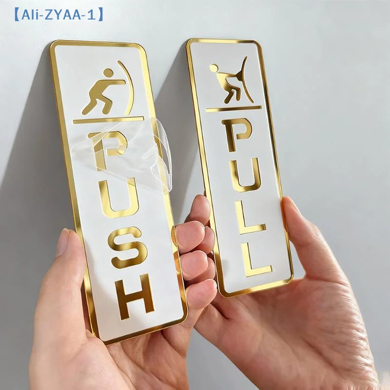 panneau porte push pull or blanc adhésif moderne classique lettres icones humaines echangement magasin