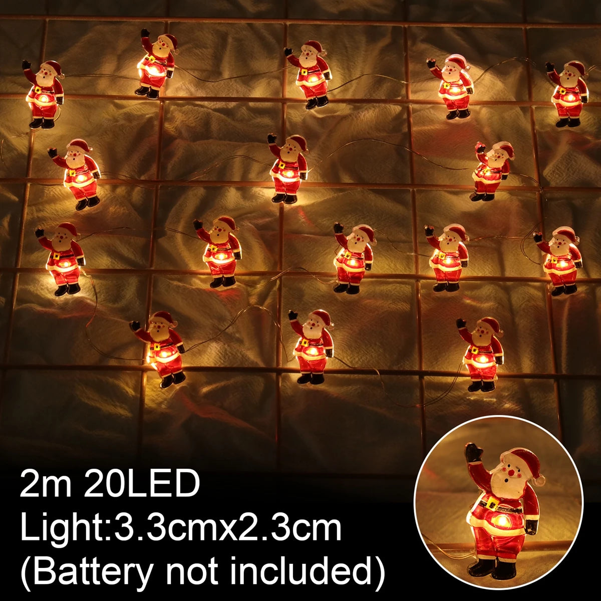 guirlande lumineuse noel personnage pere noel bonhomme neige renne jaune rouge ornement decoration festive